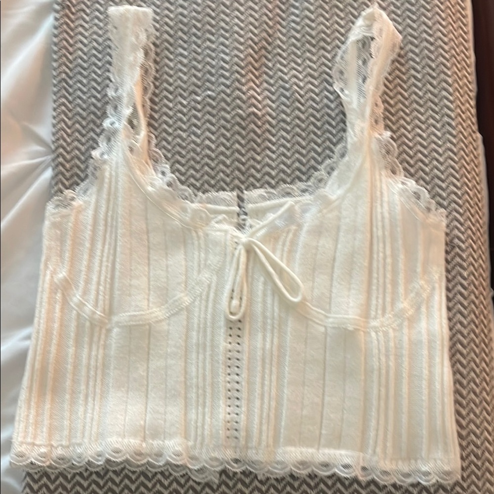 Elegant White Knit Lace Trimmed Women's Top